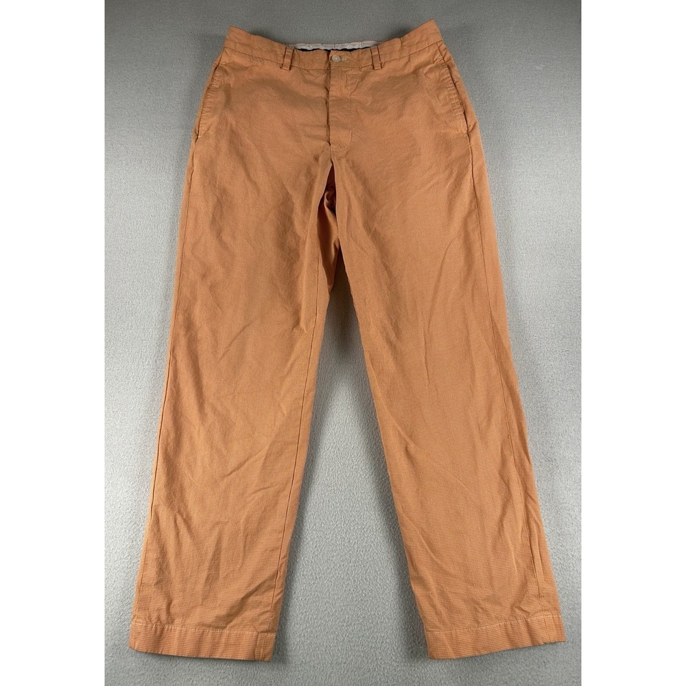 Brooks Brothers Hudson Pants Men 33x30 Orange Chinos Gingham Check Dress VTG